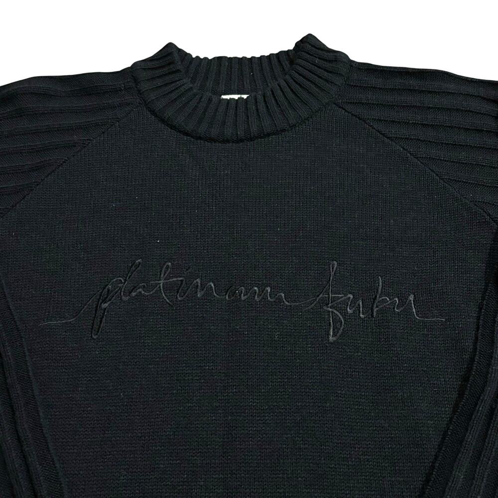 Vintage Platinum FUBU Sweater Men’s Large Boxy Black Embroidered Ribbed Y2K